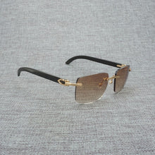 Load image into Gallery viewer, Natural Wood Sunglasses Men Black White Buffalo Horn Sun Glasses Vintage Rimless Square Eyeglasses Oculos Gafas Accessories B