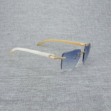 Load image into Gallery viewer, Natural Wood Sunglasses Men Black White Buffalo Horn Sun Glasses Vintage Rimless Square Eyeglasses Oculos Gafas Accessories B