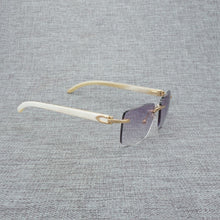 Load image into Gallery viewer, Natural Wood Sunglasses Men Black White Buffalo Horn Sun Glasses Vintage Rimless Square Eyeglasses Oculos Gafas Accessories B