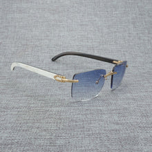 Load image into Gallery viewer, Natural Wood Sunglasses Men Black White Buffalo Horn Sun Glasses Vintage Rimless Square Eyeglasses Oculos Gafas Accessories B
