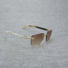 Load image into Gallery viewer, Natural Wood Sunglasses Men Black White Buffalo Horn Sun Glasses Vintage Rimless Square Eyeglasses Oculos Gafas Accessories B