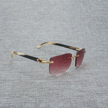 Load image into Gallery viewer, Natural Wood Sunglasses Men Black White Buffalo Horn Sun Glasses Vintage Rimless Square Eyeglasses Oculos Gafas Accessories B