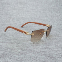 Load image into Gallery viewer, Natural Wood Sunglasses Men Black White Buffalo Horn Sun Glasses Vintage Rimless Square Eyeglasses Oculos Gafas Accessories B
