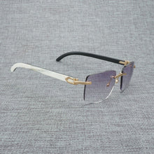 Load image into Gallery viewer, Natural Wood Sunglasses Men Black White Buffalo Horn Sun Glasses Vintage Rimless Square Eyeglasses Oculos Gafas Accessories B
