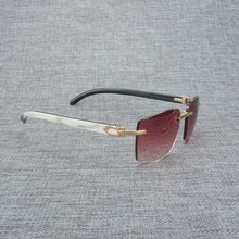 Load image into Gallery viewer, Natural Wood Sunglasses Men Black White Buffalo Horn Sun Glasses Vintage Rimless Square Eyeglasses Oculos Gafas Accessories B
