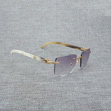 Load image into Gallery viewer, Natural Wood Sunglasses Men Black White Buffalo Horn Sun Glasses Vintage Rimless Square Eyeglasses Oculos Gafas Accessories B
