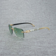 Load image into Gallery viewer, Natural Wood Sunglasses Men Black White Buffalo Horn Sun Glasses Vintage Rimless Square Eyeglasses Oculos Gafas Accessories B
